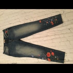 Floral Embroidered Medium Wash blue Jeans